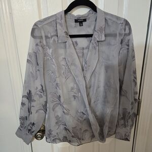 Alfani Sheer Floral Blouse in Gray